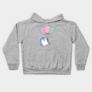 Cute Little Penguin Flying With Balloons Kids Hoodie